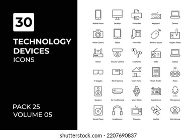 Technology Devices icons collection. Set vector line with elements for mobile concepts and web apps. Collection modern icons.