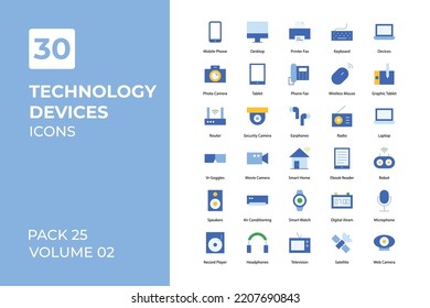 Technology Devices icons collection. Set vector line with elements for mobile concepts and web apps. Collection modern icons.