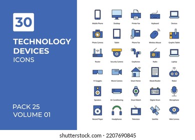 Colección de iconos de Technology Devices. Establecer la línea vectorial con elementos para conceptos móviles y aplicaciones web. Colección de iconos modernos.