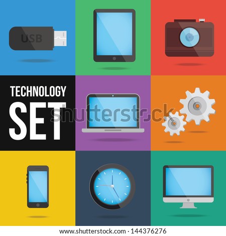 technology and devices icons set