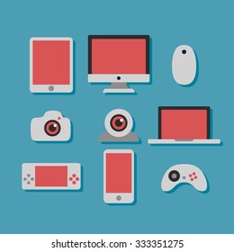 technology and devices icons set on blue background