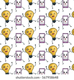 technology devices pattern kawaii characters