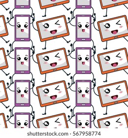 technology devices pattern kawaii characters