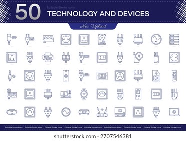 Ícone de traçado de Dispositivos de tecnologia. Technology Devices conjunto de ícone de linha. ícone de traçado editável pacote. Pacote De Ícones De Estilo Linear, Fino E Linha. Totalmente personalizável