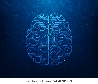 technology digital artificial intelligence brain circuit on blue background. vector illustration hi-tech design. creative thinking idea concept.