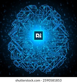 Technology digital artificial intelligence brain circuit on blue background. vector illustration hi-tech design. creative thinking idea concept. Abstract illustration of a scientific technology. 