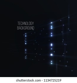 Technology digital background. Glowing grid, sci-fi interface with glowing lines, bright sparkles. Vector illustration