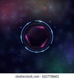 Technology Digital Background. Glowing Hexagon Button On A Space Background. Landing Page Design. Vector Illustration