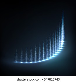 Technology digital background. Glowing neon curves with distorted lines, bright sparkles. Vector illustration