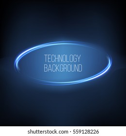 Technology digital background. Glowing neon curves with distorted lines, bright sparkles. Vector illustration