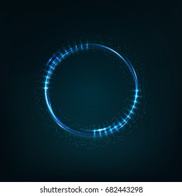 Technology digital background. Glowing sci-fi interface HUD element with distorted lines, swirls, bright sparkles. Vector illustration
