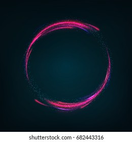Technology digital background. Glowing sci-fi interface HUD element with distorted lines, swirls, bright sparkles. Vector illustration