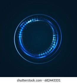Technology digital background. Glowing sci-fi interface HUD element with distorted lines, swirls, bright sparkles. Vector illustration