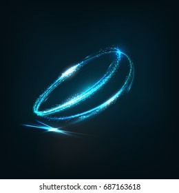 Technology digital background. Glowing sci-fi interface HUD element with distorted lines, swirls, bright sparkles. Vector illustration