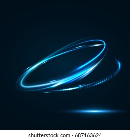 Technology digital background. Glowing sci-fi interface HUD element with distorted lines, swirls, bright sparkles. Vector illustration