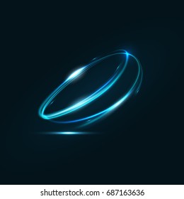 Technology digital background. Glowing sci-fi interface HUD element with distorted lines, swirls, bright sparkles. Vector illustration