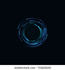 Technology digital background. Glowing sci-fi interface HUD element with distorted lines, swirls, bright sparkles. Vector illustration