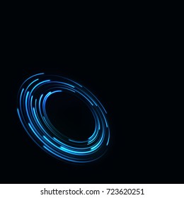 Technology digital background. Glowing sci-fi interface HUD element with distorted lines, swirls, bright sparkles. Vector illustration