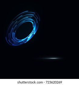 Technology digital background. Glowing sci-fi interface HUD element with distorted lines, swirls, bright sparkles. Vector illustration