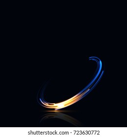 Technology digital background. Glowing sci-fi interface HUD element with distorted lines, swirls, bright sparkles. Vector illustration