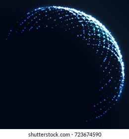 Technology digital background. Glowing sci-fi interface HUD element with distorted lines, bright sparkles. Globe shape. Vector illustration