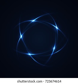 Technology digital background. Glowing sci-fi interface HUD element with distorted lines, swirls, bright sparkles. Vector illustration