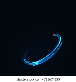 Technology digital background. Glowing sci-fi interface HUD element with distorted lines, swirls, bright sparkles. Vector illustration