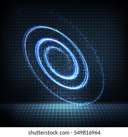 Technology digital background. Glowing swirl with distorted lines, bright sparkles. Vector illustration