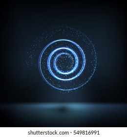 Technology digital background. Glowing swirl with distorted lines, bright sparkles. Vector illustration
