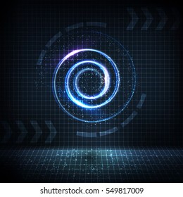 Technology digital background. Glowing swirl with distorted lines, bright sparkles. Vector illustration