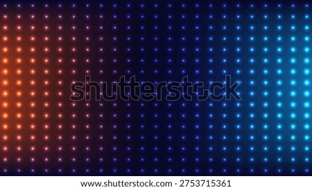 Technology digital background symmetrical grid of glowing led lights transitioning vivid color spectrum from orange to deep blue for modern tech projects