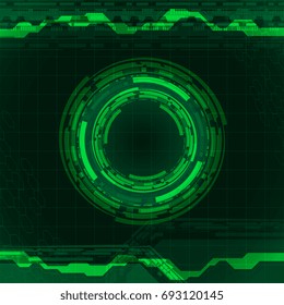 Technology digital circle green hud in the dark background. Visual graphic user interface theme vector illustration design.