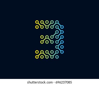 Technology Digital Circuit Number 3 Icon Logo Design Element