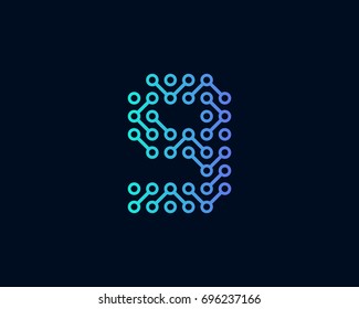 Technology Digital Circuit Number 9 Icon Logo Design Element