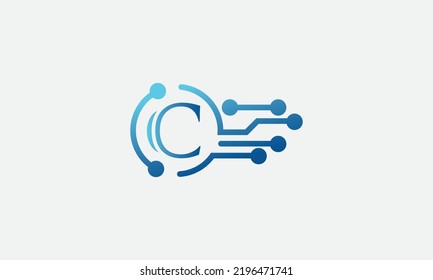 Technology and digital data logo design vector with letter C
