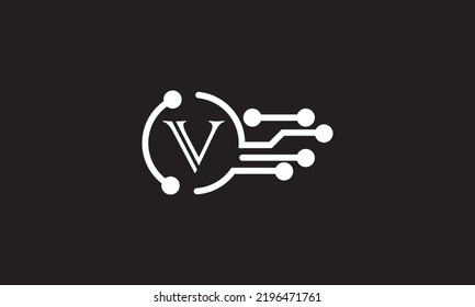 Technology and digital data logo design vector with letter V