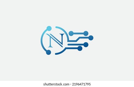 Technology and digital data logo design vector with letter N