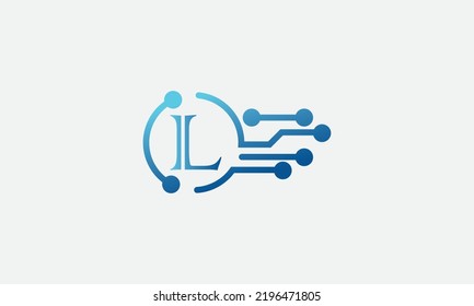 Technology and digital data logo design vector with letter L