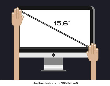 Technology digital device, size diagonal display. Concept. Hands measured diagonal. Vector illustration.