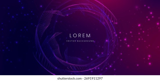 Technology digital dot wave element data network communiction on blue and pink background. Vector illustration