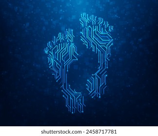 technology digital footprint circuit on blue background. foot shape combined line and dot. vector illustration hi-tech design.