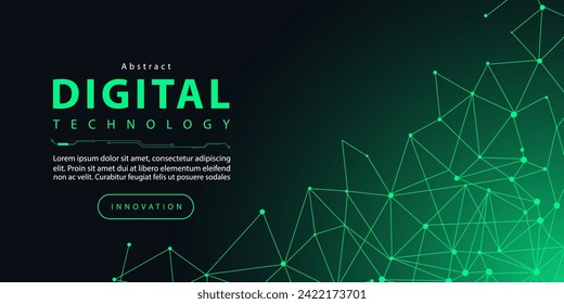 Technology digital futuristic internet network connection black green background, dark abstract cyber information communication, Ai big data science, innovation future tech line illustration vector 3d