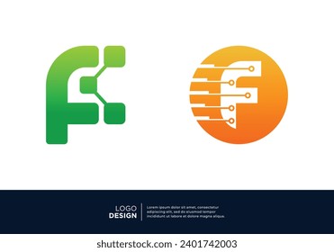 Technology digital initial letter F logo design.