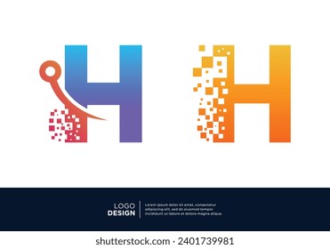 Technology digital initial letter H logo design.