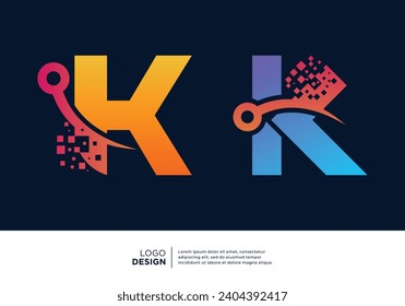 Technology digital initial letter K logo design.