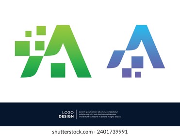 Technology digital initial letter A logo design.