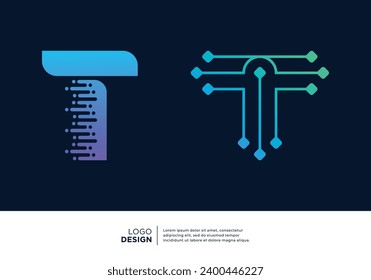 Diseño del logotipo T de la letra inicial digital de tecnología.
