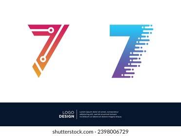 Technology digital initial Number 7 logo design.