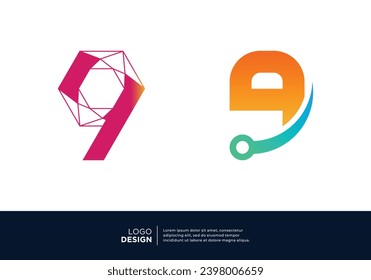 Technology digital initial Number 9 logo design.