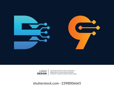 Technology digital initial Number 9 logo design.